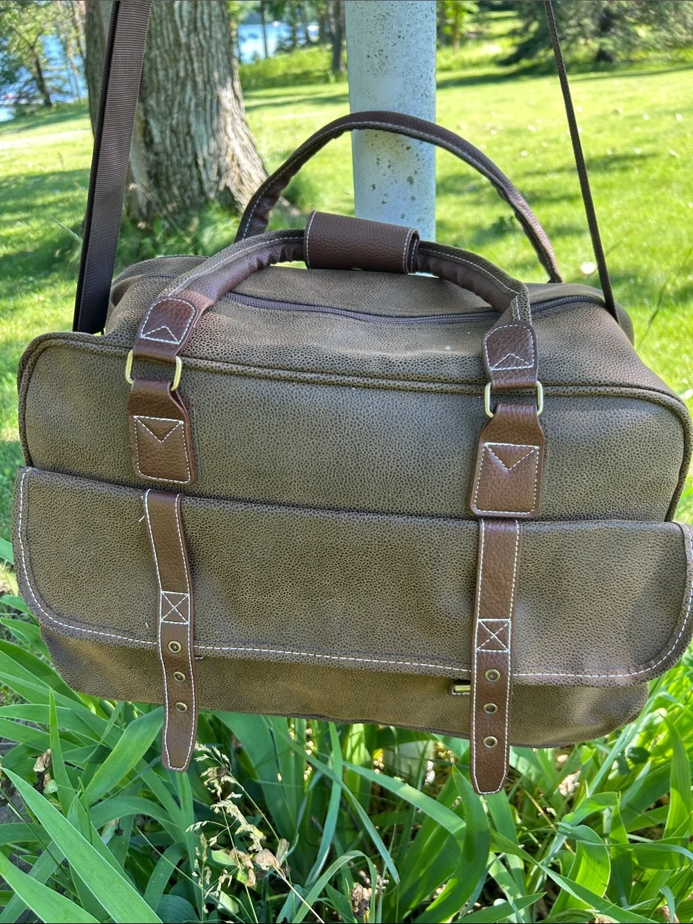 Brown Canvas Travel Duffel Bag with Adjustable Shoulder Strap